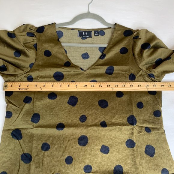 G by Giuliana V-Neck Puff Long Sleeve Blouse Size Small Olive & Black Dot NWT - Picture 7 of 11